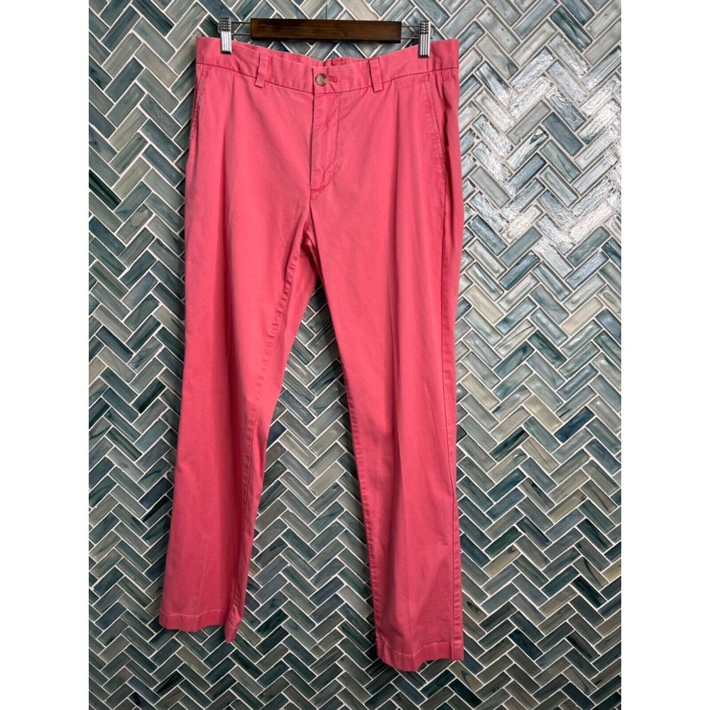MENS VINEYARD VINES PINK COTTON BREAKER CHINO PANTS 33X32 STRAIGHT LEG‎ PREPPY